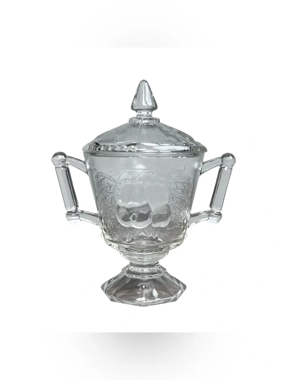 Jeannette Vintage Baltimore Pear‎ Footed Sugar Bowl Lid Clear Pressed Glass